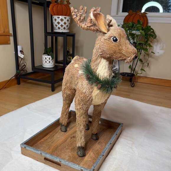 Pier 1 Imports Tall Bristle Straw Standing Deer Figurine Christmas Decoration - Picture 12 of 16